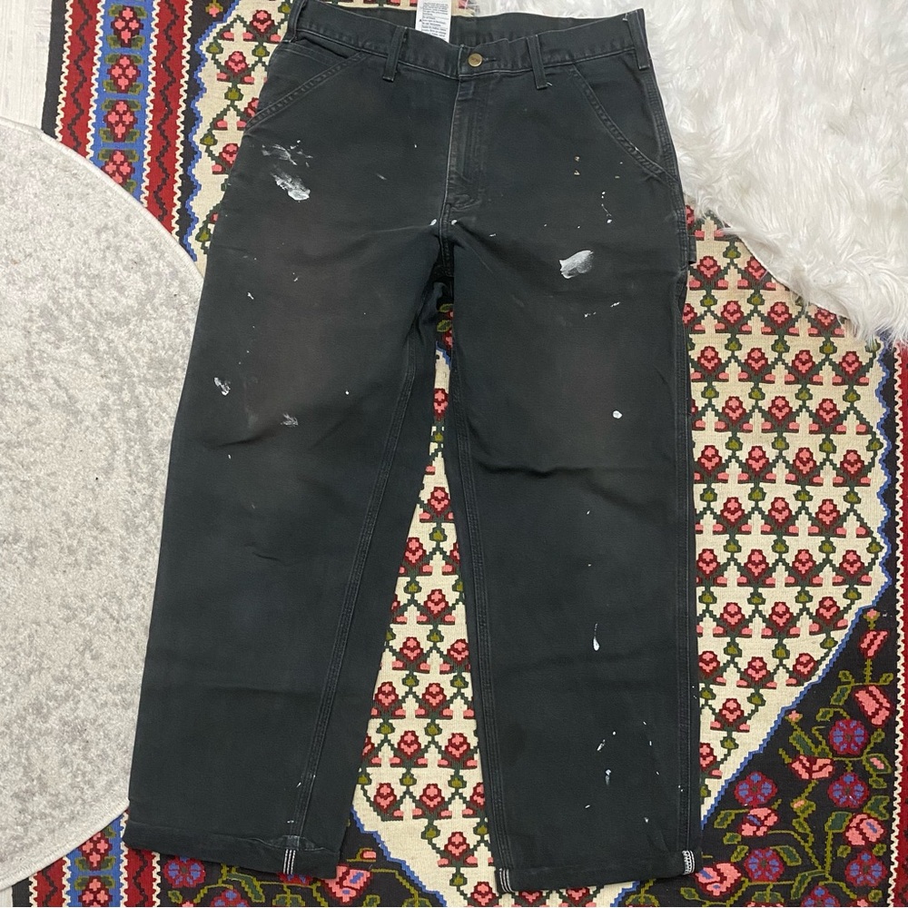Carhartt Black Relaxed Fit Jeans with Distressed Details and Paint